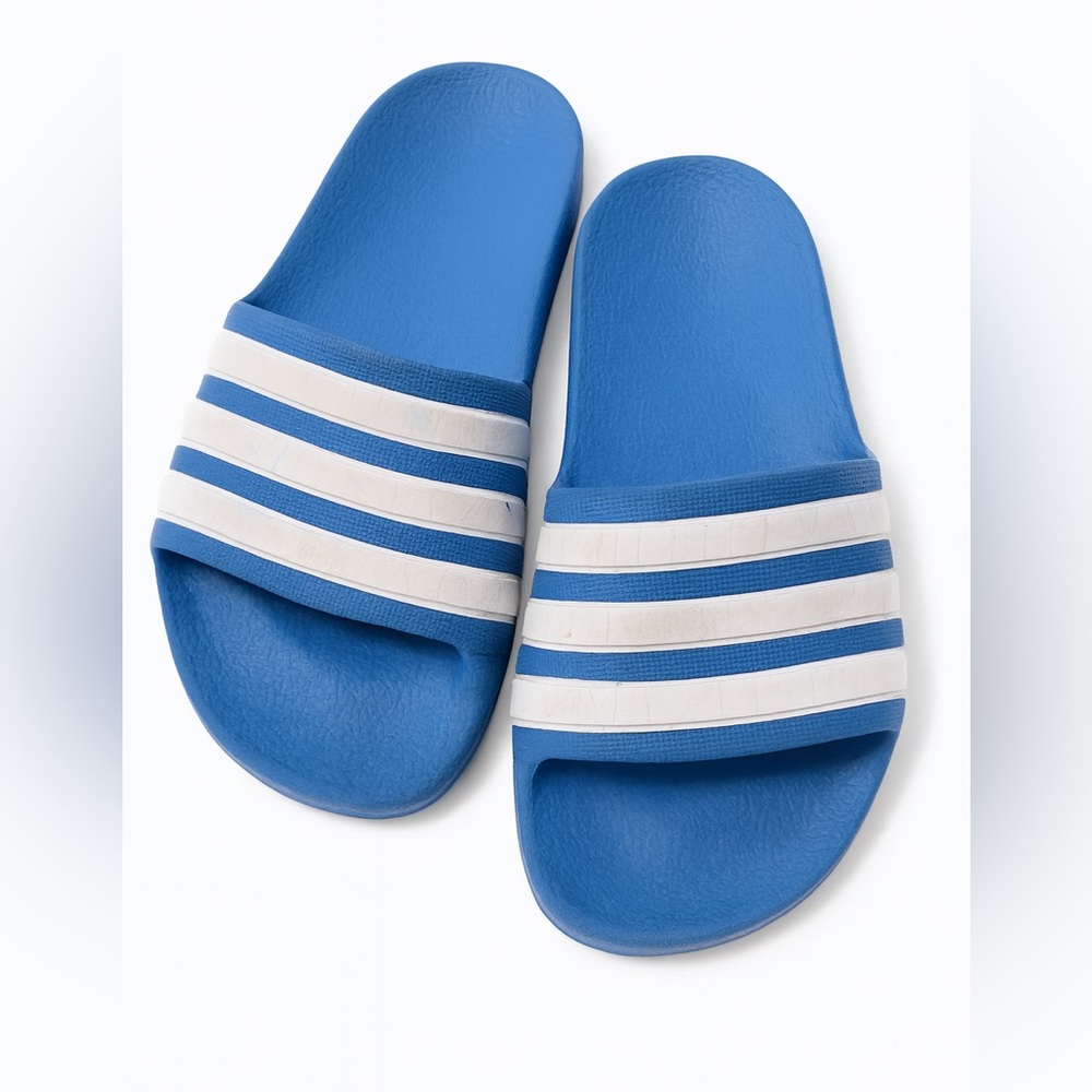 Adidas Royal Blue and White Striped Slides